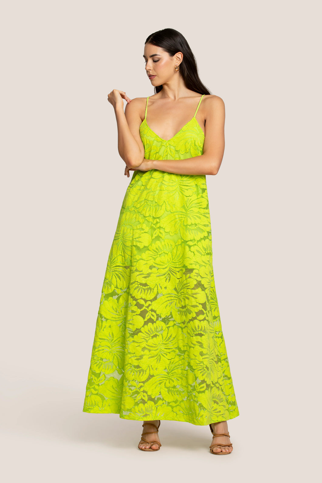 4GIVENESS   Abito lungo con incrocio blossom lace lime