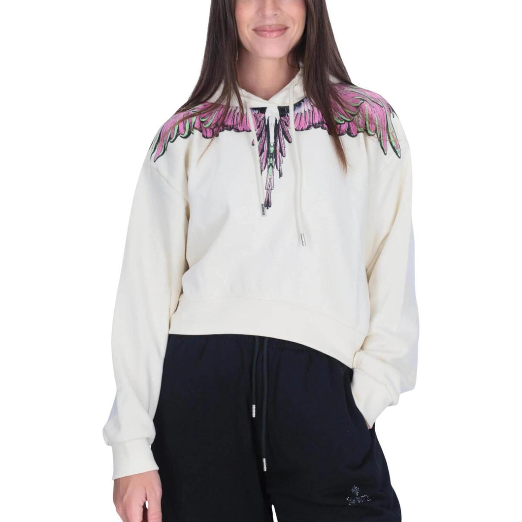 MARCELO BURLON Felpa Cappuccio Crop Iconica panna