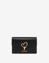 Carica l&#39;immagine nel visualizzatore di Gallery, LOVE MOSCHINO Borsa a tracolla nera con chiusura a cuore dorata
